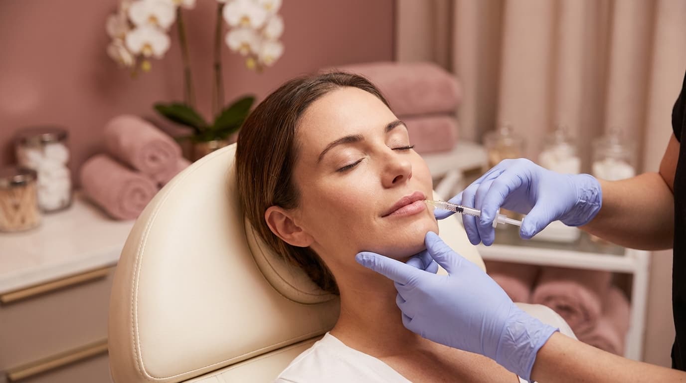 A provider performing an injectable treatment near a patient's lips